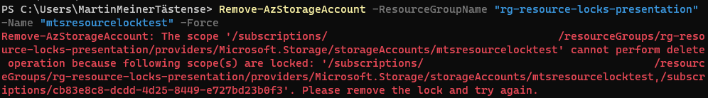 Powershell 7 - AZ module, locked ressource deletion message